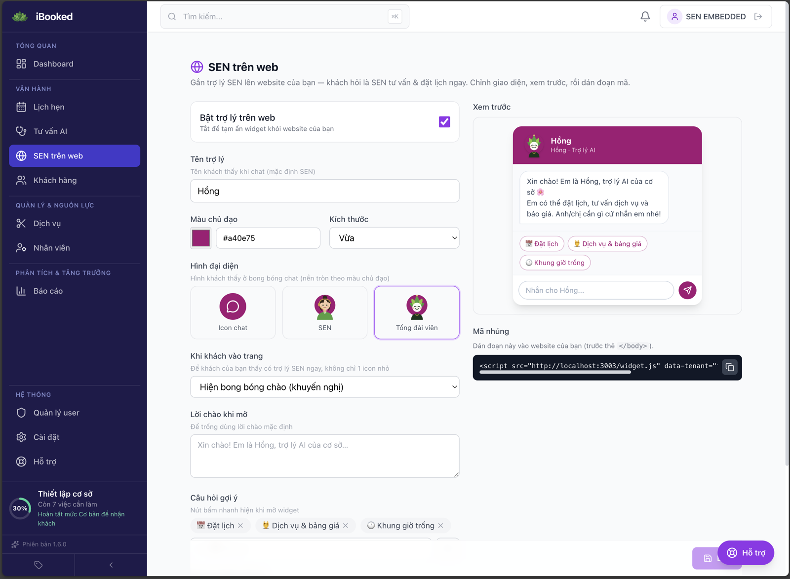 Đã có website riêng? Nhúng trợ lý AI S.E.N chỉ với một đoạn mã